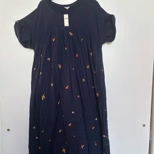 Anthropologie Navy Dress with Floral Details